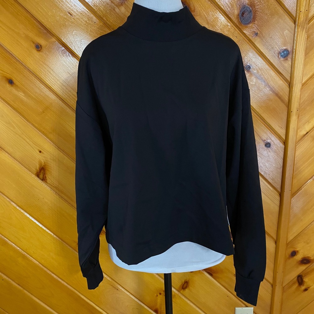 Athleta NWT Venice Sweatshirt Black Mock Neck Long Sleeve Pullover Women's L